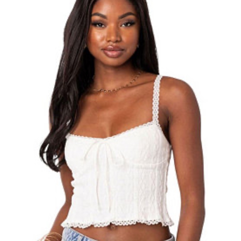White Lace Trimmed Women's Top edikted